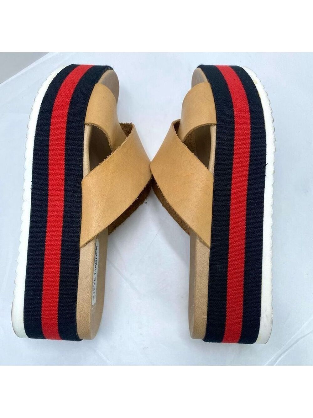 Steve Madden Asher Platform Sandals WM 8 Tan Brown Red Slide On Strappy Y2K Styl - Picture 9 of 11